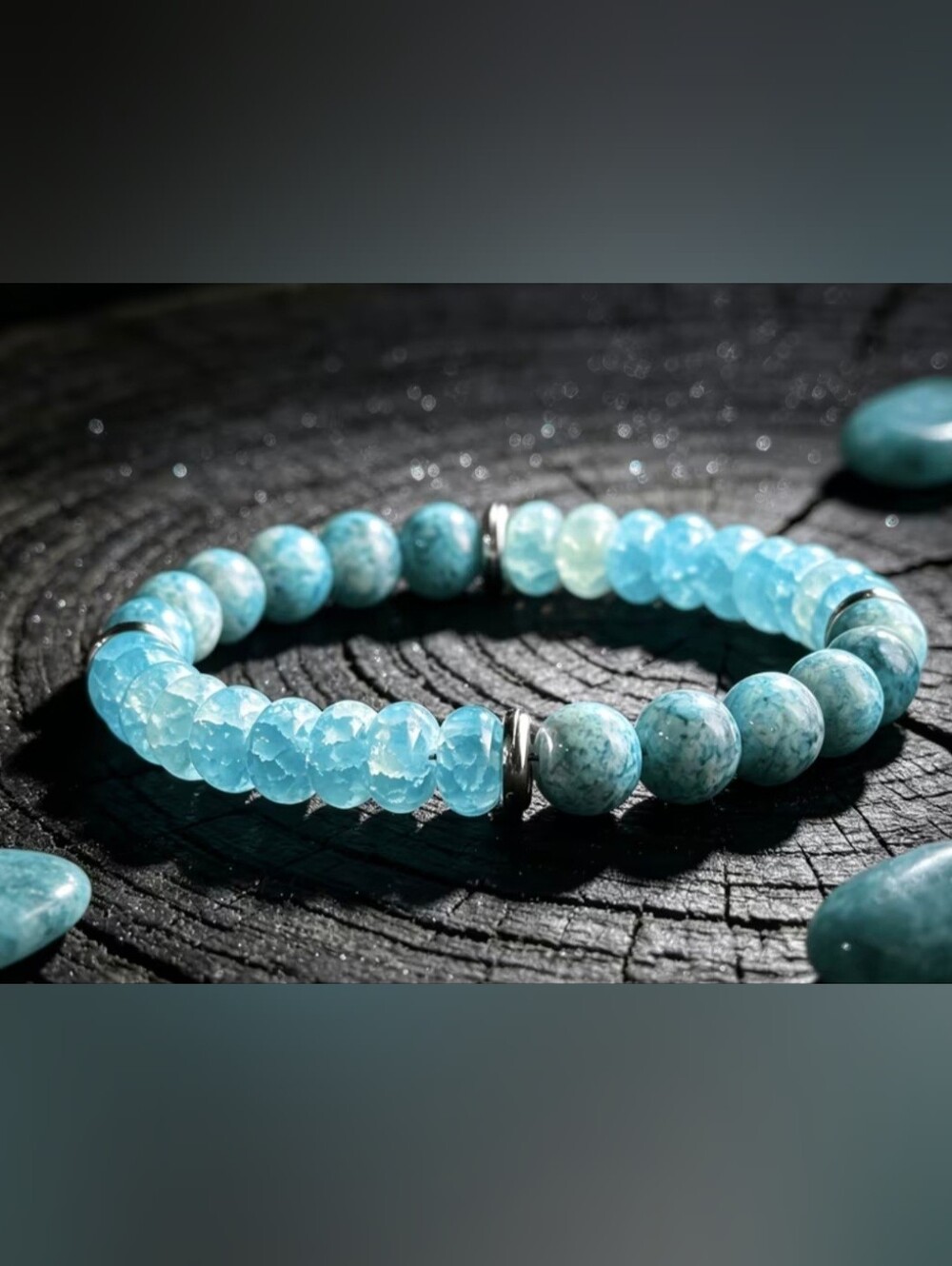 🩵🩵NEW🩵🩵 BEAUTIFUL!! 8MM Rondelle And Round Shape LARIMAR Stretch Bracelet